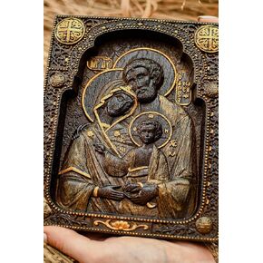Handmade wooden Holy Family - Wood Carved Nativity Image - 6х7 inches made of natural oak - wall hanging christian sculpture