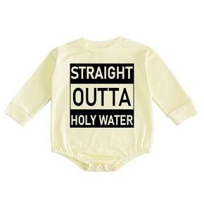 Baby Girl Boy Funny Baptism Onesie Straight Outta Holy Water Bodysuit New Mom Infant Shower Gift (0-6 Months, STRAIGHT OUTTA HOLY WATER-Short Sleeve Bodysuit)
