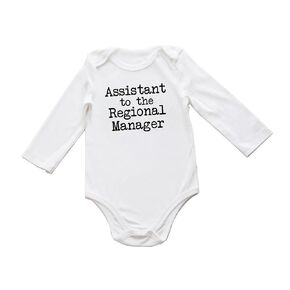 Assistant to the Assistant Regional Manager Onesie Funny The Office Baby Romper Pregnancy Announcement Shower Gift (0-6 Months, Short Sleeve Romper)