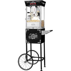 Matinee Popcorn Machine with Cart - 8oz Popper with Stainless-Steel Kettle, Warming Light, and Accessories by Great Northern Popcorn (Black)