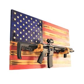 Wooden Rustic American Flag with Gun Rack 36" x 19.5" Made in the US Gifts for Men, Gifts for Hunter, Gifts for Military Men