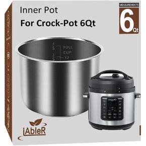 Original Inner Pot for Crock Pot 6 Quart - Stainless Steel Replacement Pot for Crock-Pot 6 Qt Multi-Cooker Crockpot 6 Quart Pressure Cooker 2100467 Accessories Parts