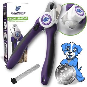 Lighted Pet Nail Clippers By Claw Master - Precise Trimmer & Cutter for Dogs & Cats - Includes Safety Guard To Prevent Overcutting and 3.5mm Stainless Steel Blade & Free Nail File For Perfect Grooming