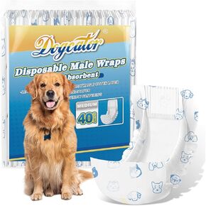 Disposable Male Dog Diapers Small 40 Count, Super Absorbent Dog Wraps Male with Indicator, Adjustable Dog Belly Bands for Male Dogs, Puppy, Doggy, Incontinence Potty Use
