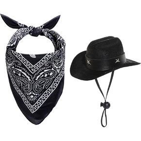 Dog Cowboy Hat with Star Decoration Dog Cowboy Costume for Small Pet Dogs Cat Cowboy Hat with Bandana Scarf Set Party Accessories (Brown, Small)