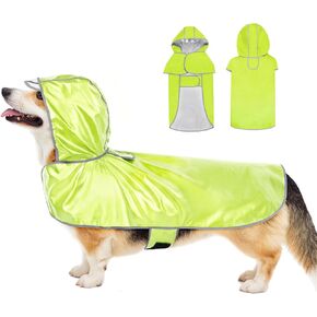 Illumifun Waterproof Dog Raincoat with Hood & Harness Hole - Reflective Rain Poncho Jacket for Large Dogs, Weather-Resistant Seamless Coat for Outdoor Protection (Large)