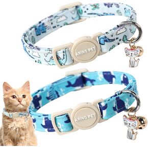 ARING PET 2 Pack Cat Collars-Cute Breakaway Cat Collar with Bell & Pendant, Adjustable Floral Pattern Female Kitten Collars with Safety Buckle for Girl and Boy Cats
