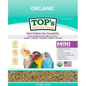 TOP's Parrot Food Mini Pellets Bird Food for Budgies, Cockatiels, Parrotlets, Lovebirds, Parakeets - Non-GMO, Peanut Soy & Corn Free, USDA Organic Certified - 1 lb in Kuwait