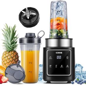GDOR 1200W Touchscreen Blender for Shakes and Smoothies, Personal Blender with 4 Auto Programs, (2) 25oz TO-Go Cups & Spout Lids, Smoothie Blender for Ice Crush, Frozen Drinks, Black