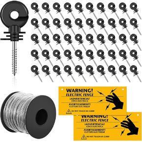 53 Pcs Electric Fence Set 250FT Electric Fence Wire 50 Pcs Electric Fence Insulators and 2 Pcs Electric Fence Warning Signs for Animal Husbandry Electronic