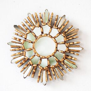 Decorative Hanging Round Mirror 7.8" wall art decor | Peruvian Wood Mirror for bathroom, Living room, farmhouse (Gold)