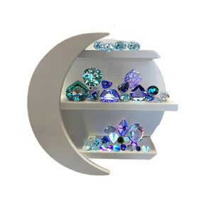CHAMAMA Moon Shelf, Essential Oil Shelf, Moon Wall Decor, Crystal Display Shelf, Moon Shaped Shelf for Crystals, Moon Decor, Wooden Moon Shelf, Bathroom Decor, Crystal Shelf (White)