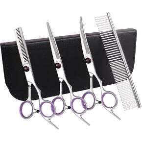 Premium Dog Grooming Scissors with Safety Round Tips, 3 in 1 Dog Grooming Scissors Kit, 4CR Stainless Steel Premium Pet Grooming Shears for Dog, Sharp and Durable, Blue