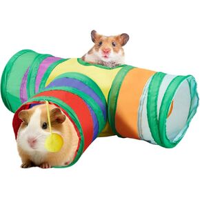 Amakunft Guinea Pig Tunnels & Tubes, Hamster Play Tubes with 3 Way, Hedgehog Hideout Hideaway, Small Animal Activity Tunnel Toys for Baby Guinea Pigs, Mice, Rats, Gerbils, Squirrels (Colorful)