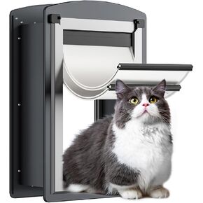 Large Dog Door for Exterior Walls, Dog Door with Steel Frame and Telescoping Tunnel, Magnetic Double Flap Design and Two Sliding Lock Panels, Easy to Install, Up to 100LBS, Gray