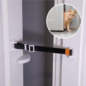 SVD.PET Upgraded Cat Door Latch & Stopper: Door Strap for Cats, A Simpler Pet Gate Solution to Dog Proof Your Home & Keep Dogs and Kids Out of Litter Box & Cat Feeder. (White)