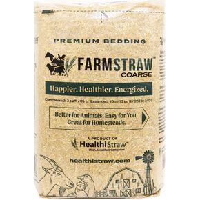 FarmStraw قطع خشن، 3 قدم مكعب - أغطية حيوانات من قش القمح الطبيعي بالكامل للمنازل ومزارع الهوايات والحيوانات الأليفة الصغيرة - ماصة ورقيقة وعازلة - من مصادر مستدامة