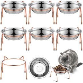 6 Sets Stainless Steel Elevated Cat Bowls 5.5 Inch Wide Raised Cat Bowls with Metal Stand Stress Free Elevated Shallow Water Bowl Indoor Cats Kitten Feeding Dish to Prevent Fatigue, 12 oz