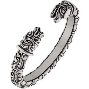 Viking Bracelet - Nordic Metal Arm Ring with Odin's Ravens - Norse Jewelry for Men Women - Scandinavian Design