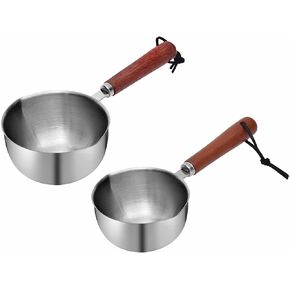 Kichwit Dog Food Scoop Pet Food Stainless Steel Measuring Cup with Wood Handle, 1 Cup and 1/2 Cup, Pack of 2
