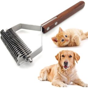 فرشاة للكلاب للتساقط، أمشاط للعناية بالكلاب، مشط للفرو السفلي للكلاب والقطط، أداة إزالة الوبر للكلاب، مشط للحيوانات الأليفة، مقبض خشبي فاخر، 20 شفرة من الفولاذ المقاوم للصدأ على الوجهين in Kuwait
