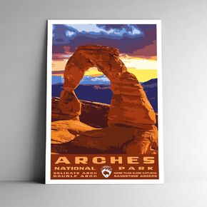 Arches National Park Vintage-Style Travel Poster - 8x10-12x18-18x24-24x36 / 4x6 Postcard WPA Style Utah Art Print Delicate Arch Double Arch (12x18 Inch Poster)