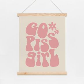 Go Piss Girl Poster Trendy Wall Art Funny Cute Gift Idea Apartment Decor Pink Bathroom Poster Aesthetic Room Decoration Funny Retro Dorm Room Decor Wooden Hanger, Without Magnetic -12x16 Inches