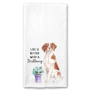 Watercolor Life is Better with a Brittany Microfiber Kitchen Tea Bar Towel Gift for Animal Dog Lover