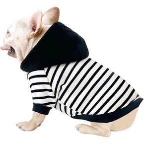 الكلب هوديي البلدغ الفرنسية جرو الكلب الملابس للكلاب الصغيرة فتاة صبي، الدافئة Frenchie الكلب الملابس البلوز مع سحاب، هوديس الكلب للكلاب الصغيرة الملابس البلدغ الفرنسية (S، مخطط) in Saudi Arabia