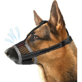 Dog Muzzle, Air Mesh Breathable Muzzle for Medium Large Sized Dogs to Anti & Prevent Biting Barking, Soft Grooming Muzzle for German Shepherd Dog with Reflective & Adjustable Strap(Black-XL…