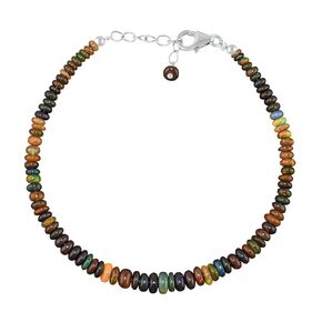 InfinityGemsArt Natural Black Opal Bracelet Women Beaded Stone Dainty, Zodiac October Birthstone, Crystals Gift, 925 Sterling Silver Chain 8 inch, Women Jewelry