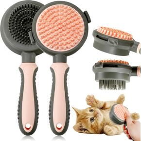 2 في 1 فرش مزدوجة الجانب للقطط للقطط الداخلية ومستلزمات العناية بالقطط ومشط للقطط مع زر تحرير مستلزمات الحيوانات الأليفة ومشط البراغيث وفرشاة ملساء لإزالة شعر الكلاب وتدليك (وردي) in Kuwait