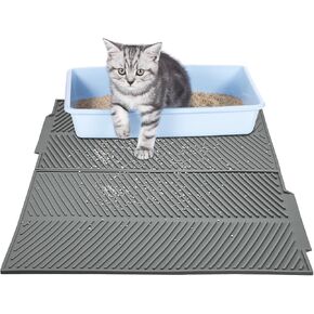 Fhiny 2 PCS Silicone Cat Litter Mat Litter Trapping Mat, 17'' x 13'' Washable Kitty Litter Pads for Floor Less Waste No Slip Cat Litter Catcher Pet Trapping Litter Rug for Indoor Cats Easy Clean