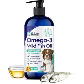 Liquid Fish Oil for Dogs with Omega 3, 6 & 9 Fatty Acids, Wild Caught from Iceland, Skin and Coat Supplement for Shedding, Itchy Skin, Allergies, Brain and Heart Health, Rich in EPA + DHA - 12 oz