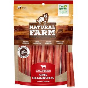 Natural Farm Odor-Free Super Braided Collagen Dog Chews (12-Inch, 5-Pack) First Ever Real Bull Sticks Alternative: 100% Natural Angus Hide Collagen Treats - More Protein, More Chew Time for All Dogs