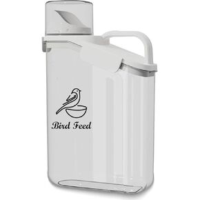 Bird Seed Storage Container Portable-3 Qt/2.8 L Clear Plastic Pet Food Container-with Measuring Cup,Airtight Wild Bird Seed Dispenser for Storing Sunflower Seed|Squirrel proof|BPA Free-White