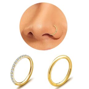 2PCS 8mm Titanium Nose Rings,Hypoallergenic Nose Rings,18g,G23 Small Hoops Earrings 18K Gold Plated,fashion titanium nose ring lightweight