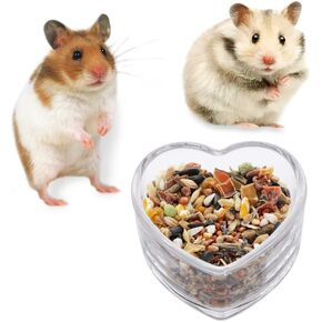 Hamster Transparent Glass Food and Water Dish Cute Heart-Shaped Feeding Bowl for Hamster Hedgehog Small Pet