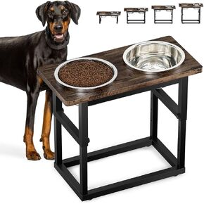 Bamboo Elevated Dog Bowls, 7.5'' - 11.5'' Adjustable Heights, Raised Dog Bowl with 2 1200ML Stainless Steel Dog Bowls, Dog Bowls Elevated for Small Medium and Large Dogs