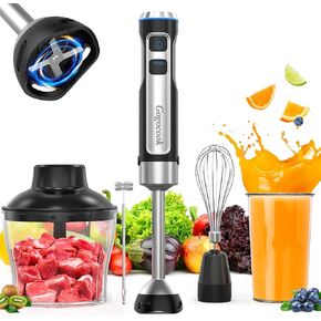 Immersion Blender 5 in 1 Hand Blender, Electric Blender Max 1000W Heavy Duty Motor, 21 Speed & Turbo Mode Handheld Blender, Milk Frother, Egg Whisk, 800ml Beaker, 600ml Chopper Stainless Steel Blades