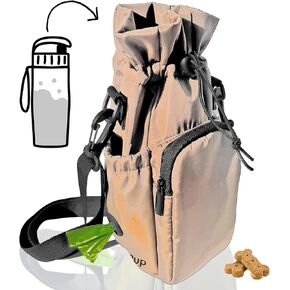 Waterproof Dog Walking Bag and Universal Water Bottle Holder, Built In Poop Bag Dispenser, Unisex Cross Body Treat Pouch, Walking Hiking Dog Training Sport Bag (Army Green)