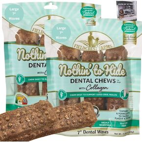 Fieldcrest Farms Nothing to Hide Natural Rawhide Alternative Dental Bones Dog Chews - 2 Pack Bundle & Magnet, Plant Based Chews for Dental Health (Small - 3 Inch)