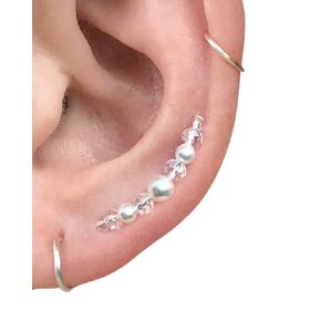 Wedding Ear Climbers Faux Pearl and Diamond Glass Beads Pearl Bridal Earrings Clear Rondelle Crystals