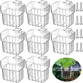 8 Pcs Clear Acrylic Aquarium Plant Holder with Hooks Top Aquarium Plant Fish Tank Plant Cup Pots Aquascape Decoration for Aquaponic Plant Cultivation Aquarium Water Feature Decoration