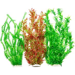 Artificial Aquarium Plants Set Extra Large - Big Natural Looking Plastic Decoration for Fish, Axolotl and Turtle Tanks – Tall Realistic Tank, Swamp and Pond Fake Plant Decorations. 3PCS