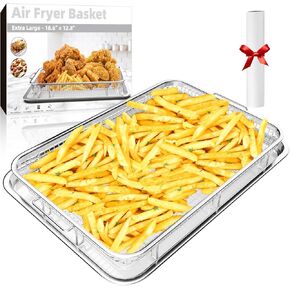 Extra Large Air Fryer Basket for Oven,18.8" x 12.8" Oven Air Fryer Basket and Tray Set with 30 PCS Parchment Papers, THORSES Thickened Stainless Steel Air Fryer Pan and Crisper Tray for Frying Baking