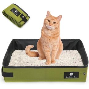 Portable Travel Litter Box for Cat - Foldable Cat Litter Box Waterproof Leak-Proof Cat Litter Box for Outdoor Camping Hotel Stays Road Trip Traveling Cat Essentials for Cat & Kitten (Green, Large)