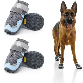 Breathable Dog Shoes for Large Dogs,Anti-Slip Dog Boots for Hot Pavement,Winter Snow,Dog Booties Paw Protector with Reflective Strap for Hardwood Floors,Outdoor Hiking(Black,3")