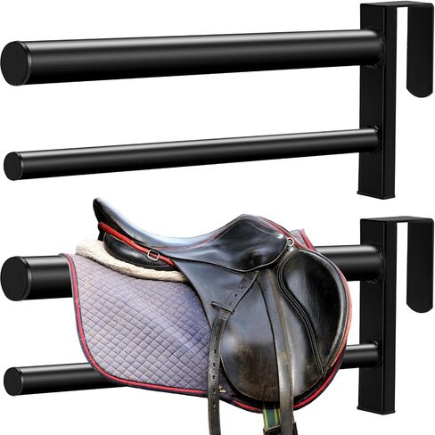 2 Pcs Portable Saddle Rack for Stall Door Wall Mount Saddle Stand with 2 Bars Removable Saddle Holder Saddle Pad Rack Saddle Rack Stand, Black in Saudi Arabia