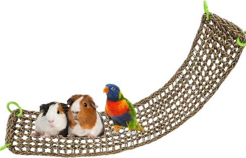 39 x 7 Inches Bird Seagrass Mat, Natural Seagrass Woven Net, Bird Hammock Mat with Hooks, Bird Cage Accessories, Climbing Rope Ladder Chew Toys for Cockatiel Hamster Guinea Pig Rats Hamster Parakeet in Saudi Arabia